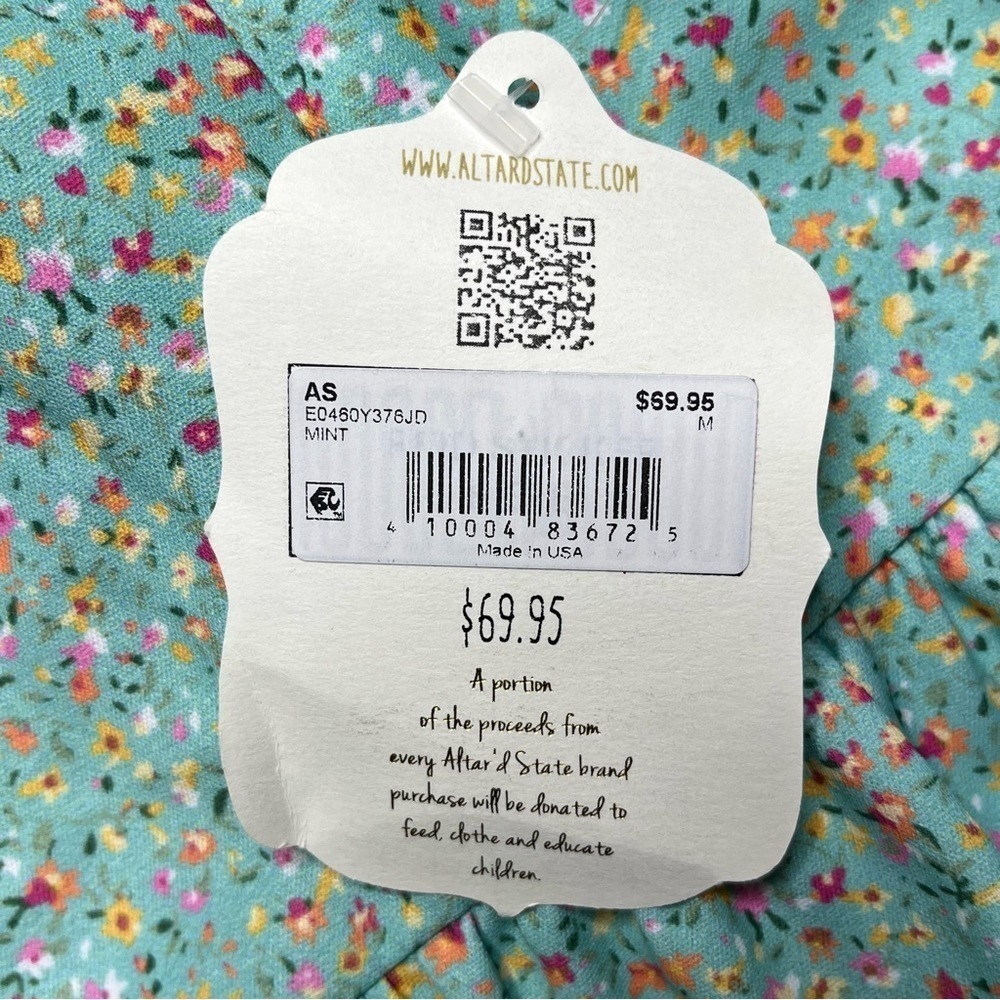 Altar’d State Floral Mini Dress Size M Mint Green Babydoll Tiered Summer NEW - Picture 13 of 13